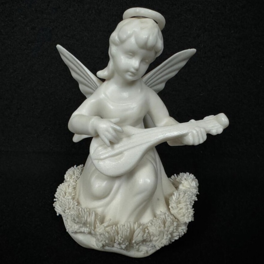 Lenwile China Ardalt Japan Angel Playing Mandolin Figurine with Spaghetti Lace
